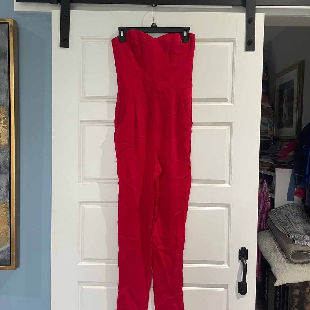Milly Vibrant Red Strapless Jumpsuit